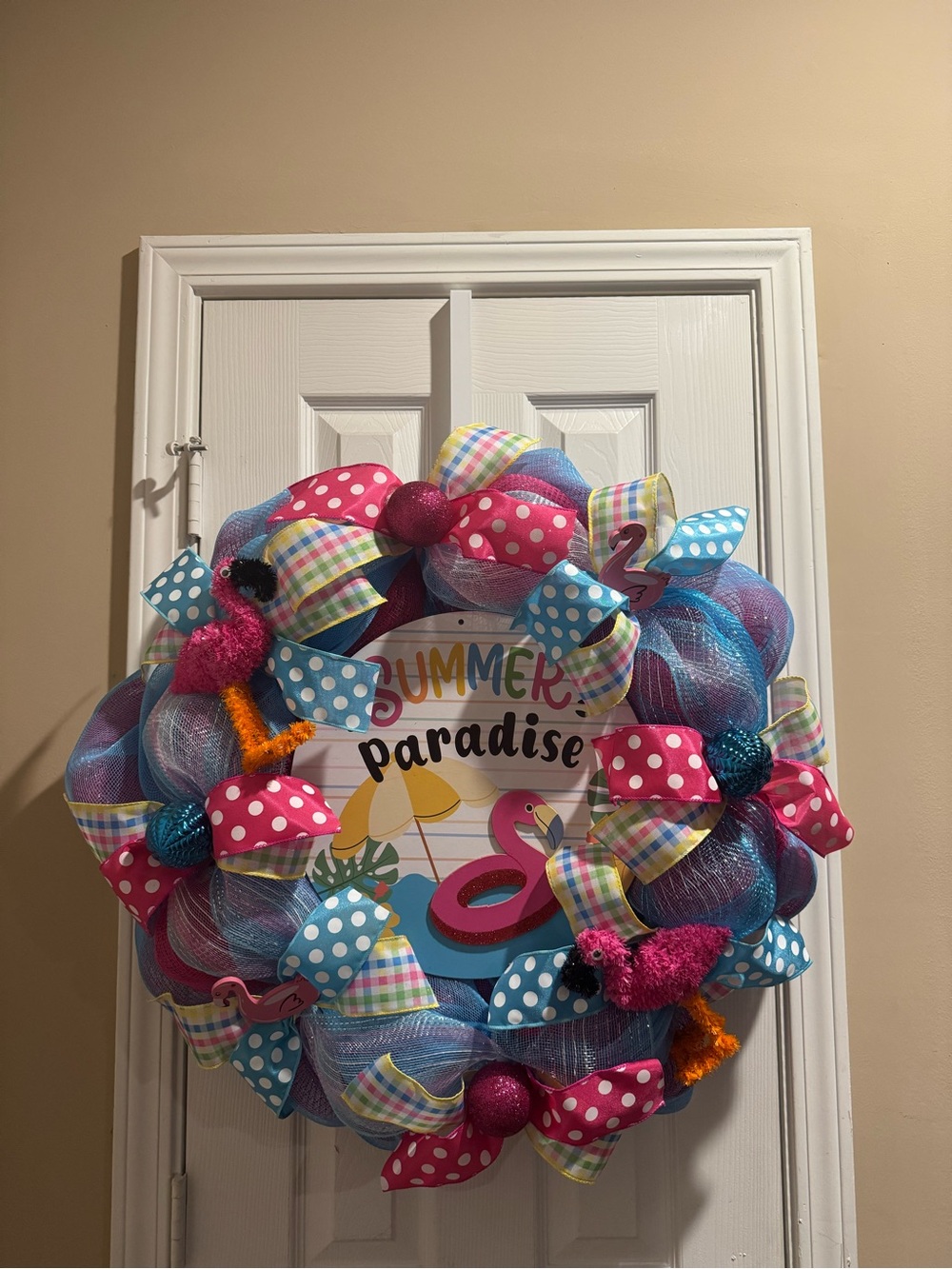 Summer Paradise Pink & Blue Decorative Door Wreath - Home Party Supplies